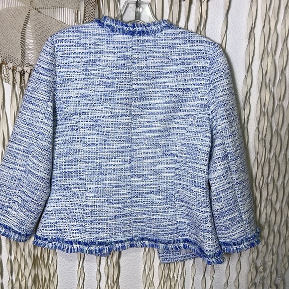 Tyler Boe Blue White Tweed Hook Front Blazer with Pockets size 6 - Picture 6 of 13